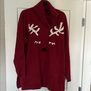Amazon Burgundy Reindeer Cowl Neck Sweater